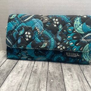 Waverly Teal and Black Quilted Paisley Wallet Clutch